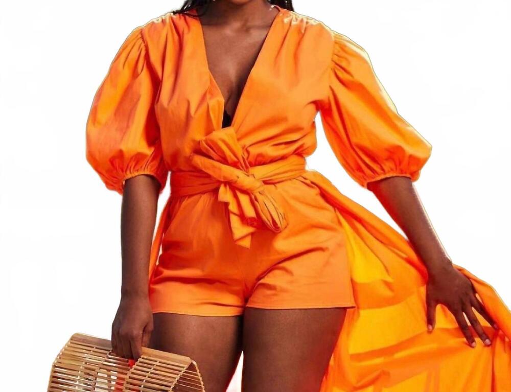 NEW PRIVY short sleeve romper in orange